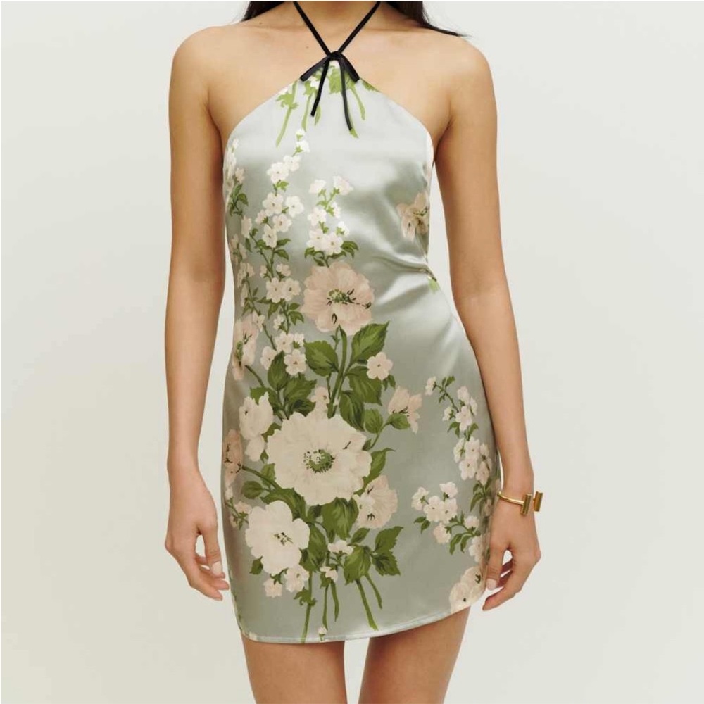 Reformation Poppie Silk Dress- Tarragon